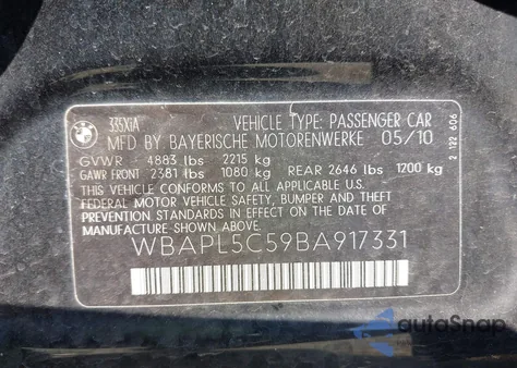 2011 BMW 335 xDrive из США, поврежденный, VIN WBAPL5C59BA917331